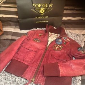 Top Gun Women's Red Leather Jacket